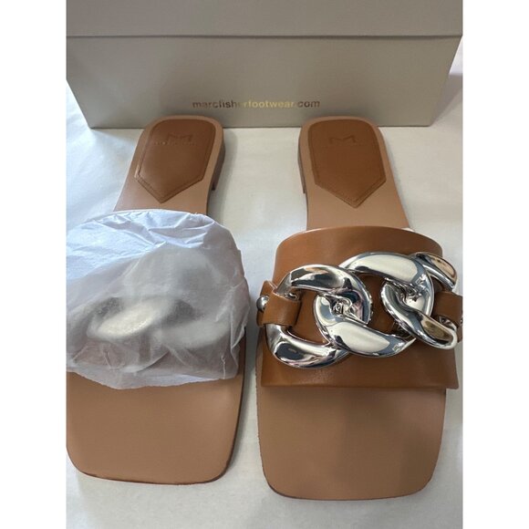 Marc Fisher Rosely NEW in box natural leather with silvertone chain sz 8.5M sand - Picture 2 of 7